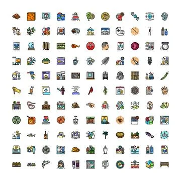 Diverse line vector icons collection presenting various concepts Stock Illustration