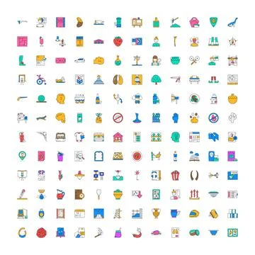 Diverse linear and flat design icons collection 库存插图