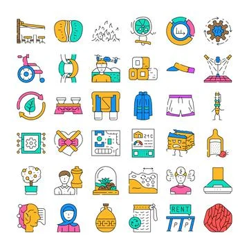Diverse linear and flat vector icon set イラスト素材