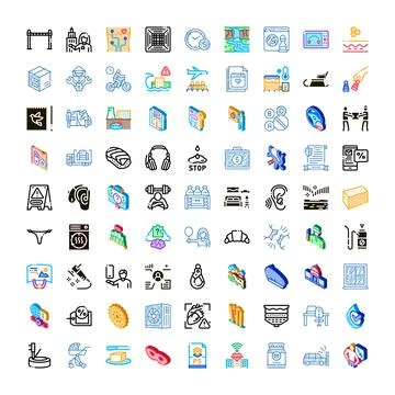 Diverse linear and isometric icon set collection Stock Illustration