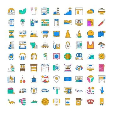Diverse linear flat icons collection infographics elements Illustrazione stock