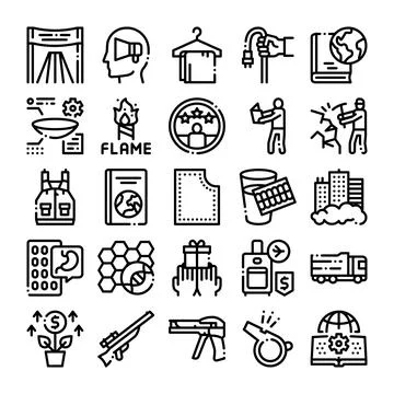 Diverse linear icon collection presenting various design elements Stock Illustration