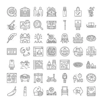 Diverse linear icon collection presenting various symbols Stockillustratie