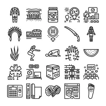 Diverse linear icon set exploring health lifestyle technology Stock Illustration