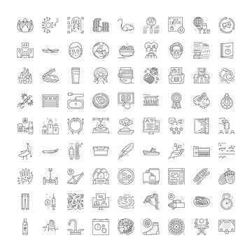 Diverse linear icon set exploring modern digital concepts Stock Illustration