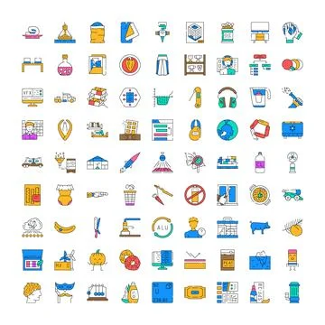 Diverse linear icon set illustrating abstract concepts and objects イラスト素材