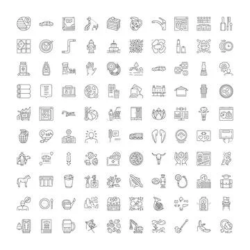 Diverse linear icon set illustrating modern concepts and objects 스톡 일러스트