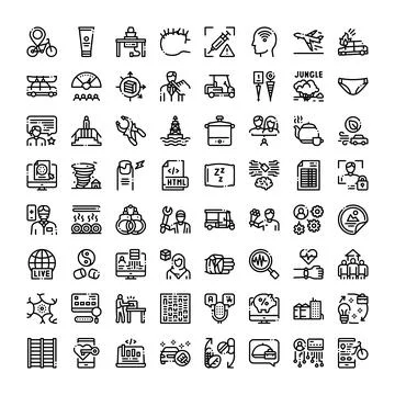 Diverse linear icon set on various concepts Stock Illustration