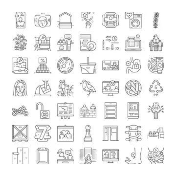 Diverse linear icon set for web design and app interfaces Stock Illustration