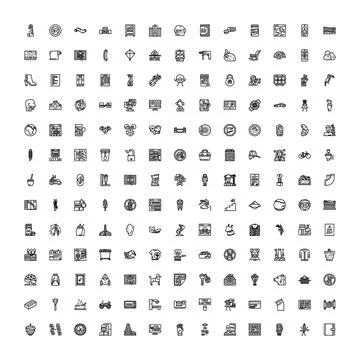 Diverse linear icons collection representing objects and symbols イラスト素材
