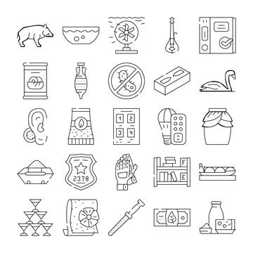 Diverse linear icons collection representing various subjects Stockillustratie