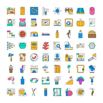 Diverse linear icons collection vector set illustrating various concepts Stock Illustration