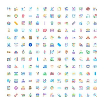Diverse linear icons demonstrating modern technology and business Stock Illustration
