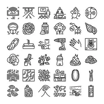 Diverse linear icons demonstrating various concepts and objects Stock Illustration
