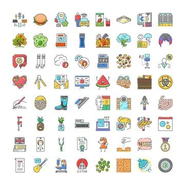 Diverse linear icons exploring technology health and nature 스톡 일러스트