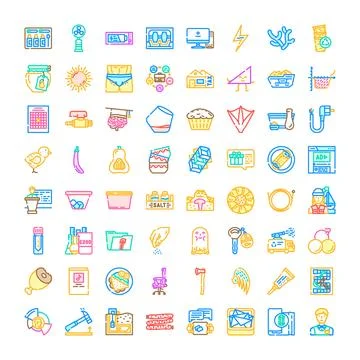 Diverse linear icons representing various concepts and objects 库存插图