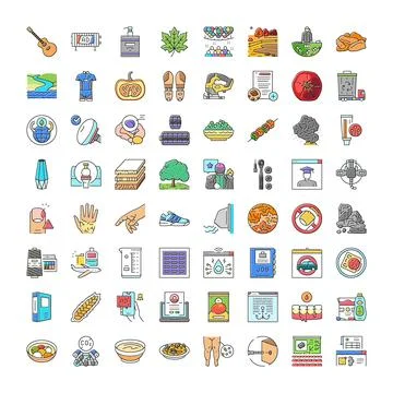 Diverse linear icons representing various life and business concepts Stock Illustration