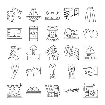 Diverse linear icons set representing various concepts 스톡 일러스트