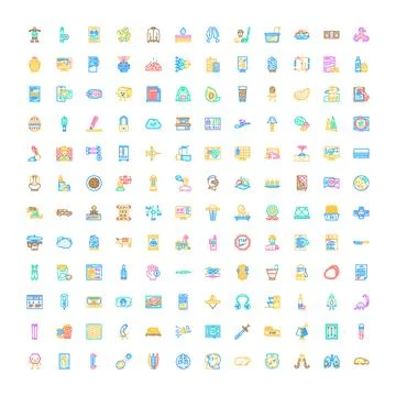 Diverse linear outline icons set flat design Stockillustratie