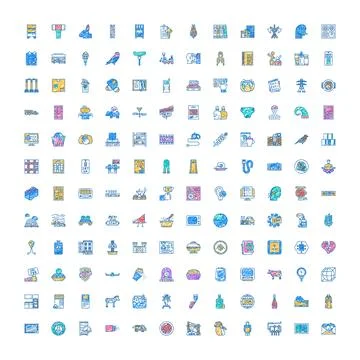 Diverse linear vector icon set collection doodles Stock Illustration