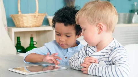Diverse Little Boys Using Digital Tablet Stock Footage 101037744
