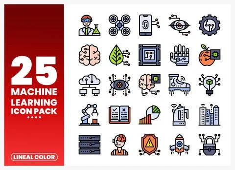 Diverse machine learning icons displayed on a white background Illustration