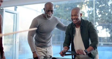 Diverse male friends racking pool balls, starting casual game, laughing with Stock Footage 342085093