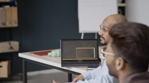 Diverse Male Programmers Discussing Code on Screen during Office Presentation Vidéo 337482316