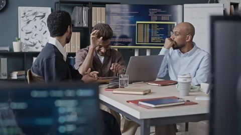 Diverse Male Software Developers Solving Coding Problem in Tech Office Stock-Footage 337478345