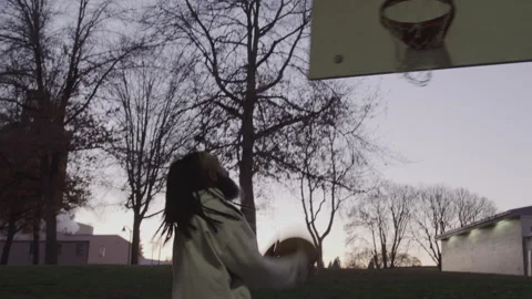 Diverse Man with Dreadlocks and Beard Shoots Jumpshot on Downtown Basketball Stock Footage 270400435