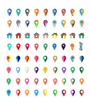 Diverse map pin vector icons set, location marker, navigation apps, pushpin.. 库存插图