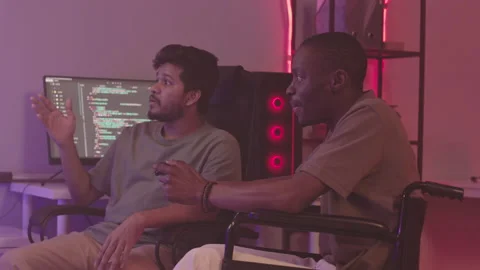 Diverse Men Playing Video Game at Gaming Lounge Stock Footage 172194932