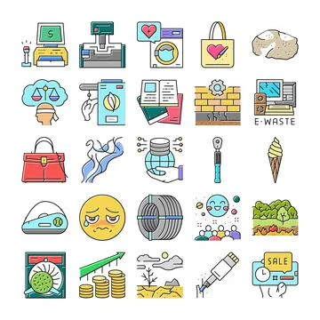 Diverse modern concepts illustrating technology, economy, and environment Stock Illustration
