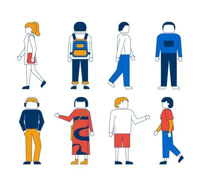 Diverse modern faceless people in various poses 2D cartoon characters set Stock Illustration