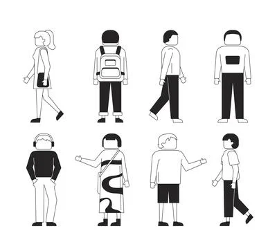 Diverse modern faceless people in various poses and outfits line characters set Stock Illustration