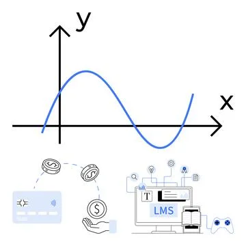 Diverse Modern Technology Concepts including Graphical Data, E-commerce, an.. Illustrazione stock