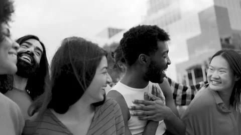 Diverse multiethnic friends having fun laughing outdoor Stock Footage 200099597