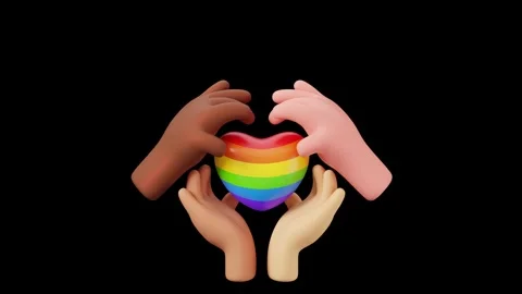 Diverse Multiethnic Hands Holding 3D Rainbow Heart for Unity Concept. Stock Footage 340283545