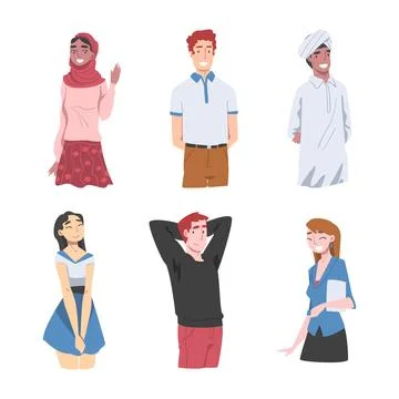 Diverse Multiracial and Multicultural People Characters Isolated on White Stock Illustration
