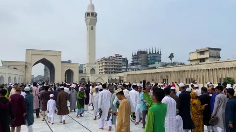 Diverse Muslim community gathered for Eid, prayer in Baitul Mukarram National Stock-Footage 344149599
