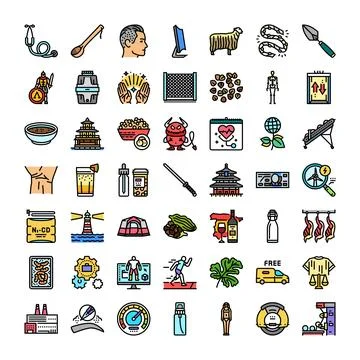 Diverse object collection illustrating various industries and concepts Stock Illustration