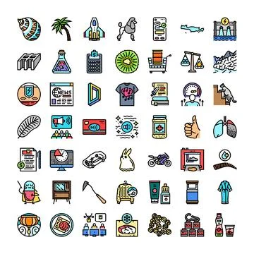 Diverse object collection with many colorful outline icons Stockillustratie