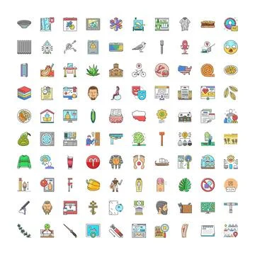 Diverse object, concept, and symbol icon set Stock Illustration