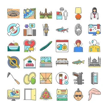 Diverse object, concept, and symbol icon set Stock Illustration