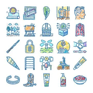 Diverse object doodles set with business concepts Stock Illustration