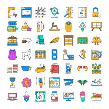 Diverse object icon set presenting various modern concepts Stock Illustration