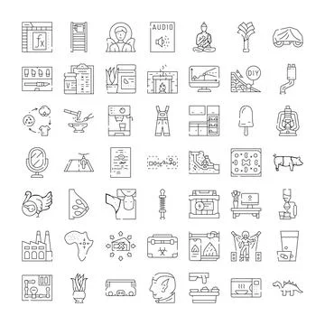 Diverse object thin line icon set collection Stock Illustration