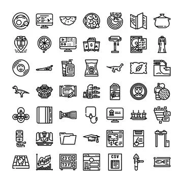 Diverse objects and concepts linear icon collection Stock Illustration