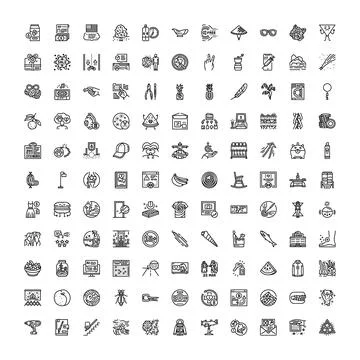 Diverse objects and concepts linear icon collection Stock Illustration