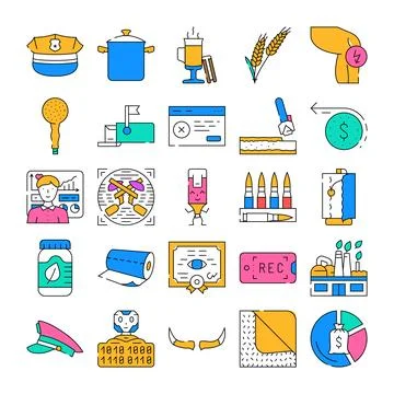 Diverse outline color graphics for various concepts Stock Illustration